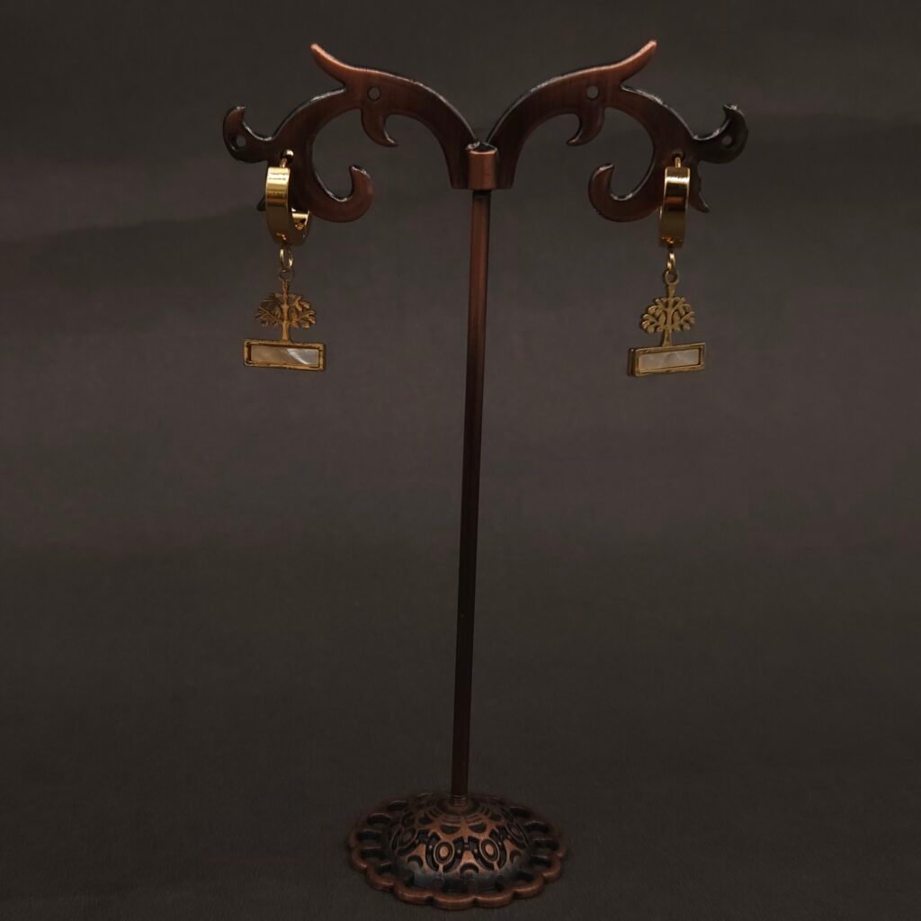 Stainless Steel Tree of Life Mother of Pearl Hoop Earrings - Anti-Tarnish