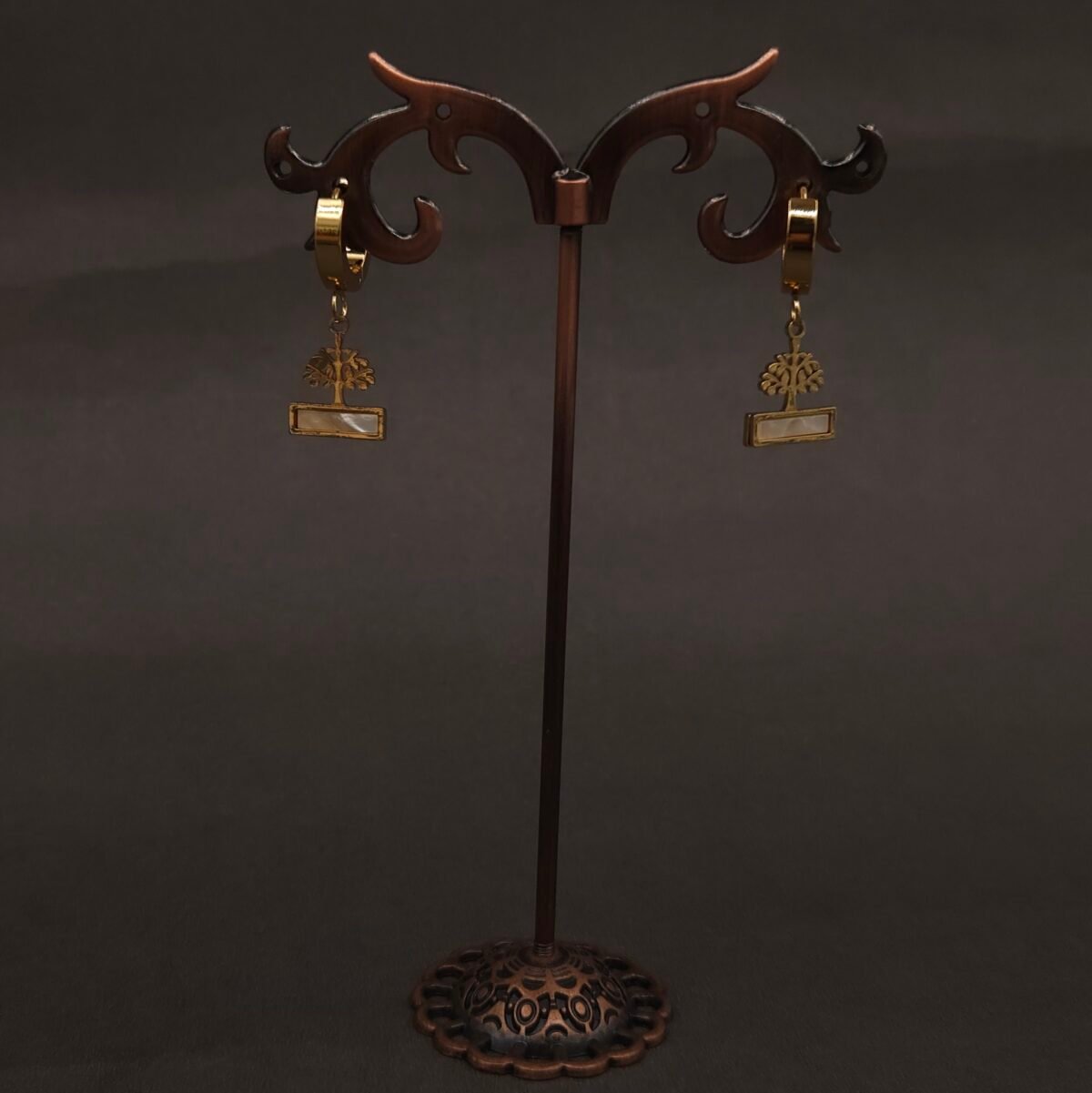 Stainless Steel Tree of Life Mother of Pearl Hoop Earrings - Anti-Tarnish