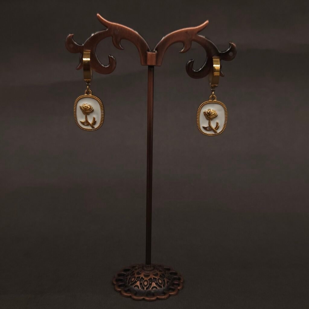 Stainless Steel Cameo Rose Hoop Earrings - Anti-Tarnish