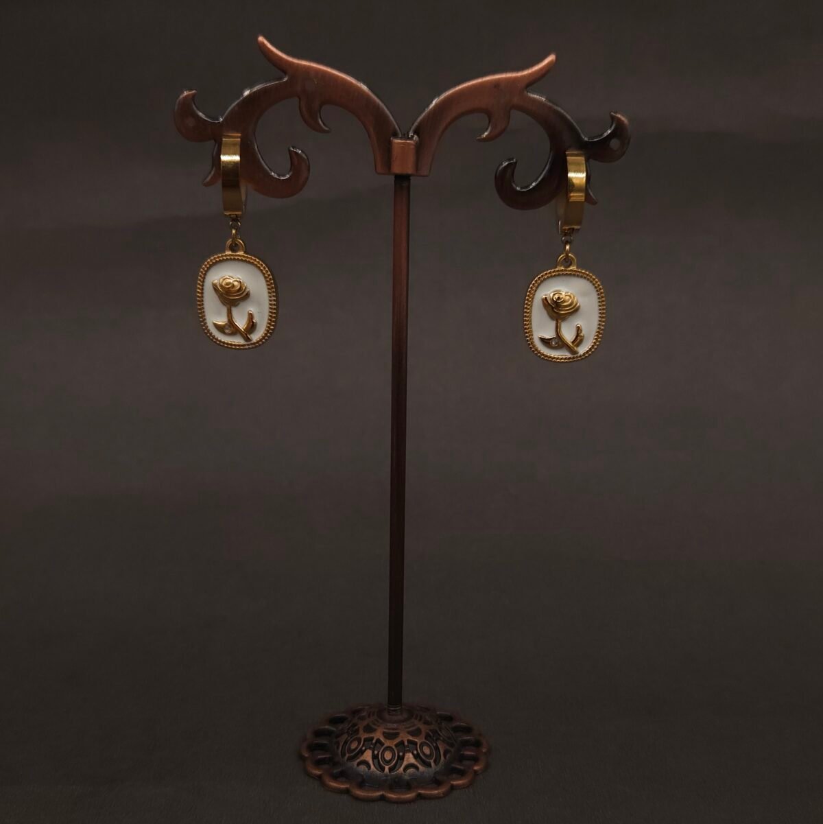 Stainless Steel Cameo Rose Hoop Earrings - Anti-Tarnish