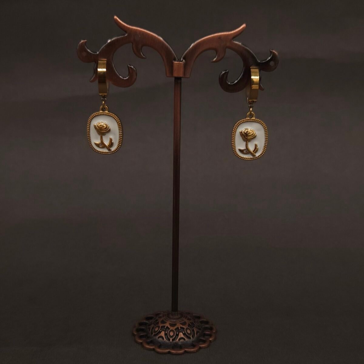 Stainless Steel Cameo Rose Hoop Earrings - Anti-Tarnish