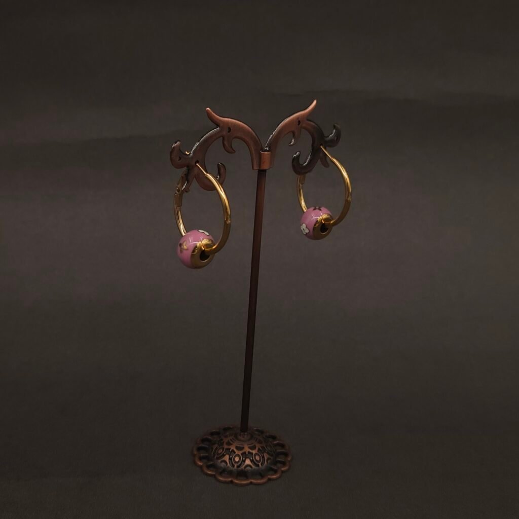 Stainless Steel Pink Enamel Floral Hoop Earrings - Anti-Tarnish