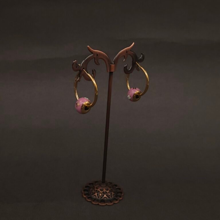 Stainless Steel Pink Enamel Floral Hoop Earrings - Anti-Tarnish
