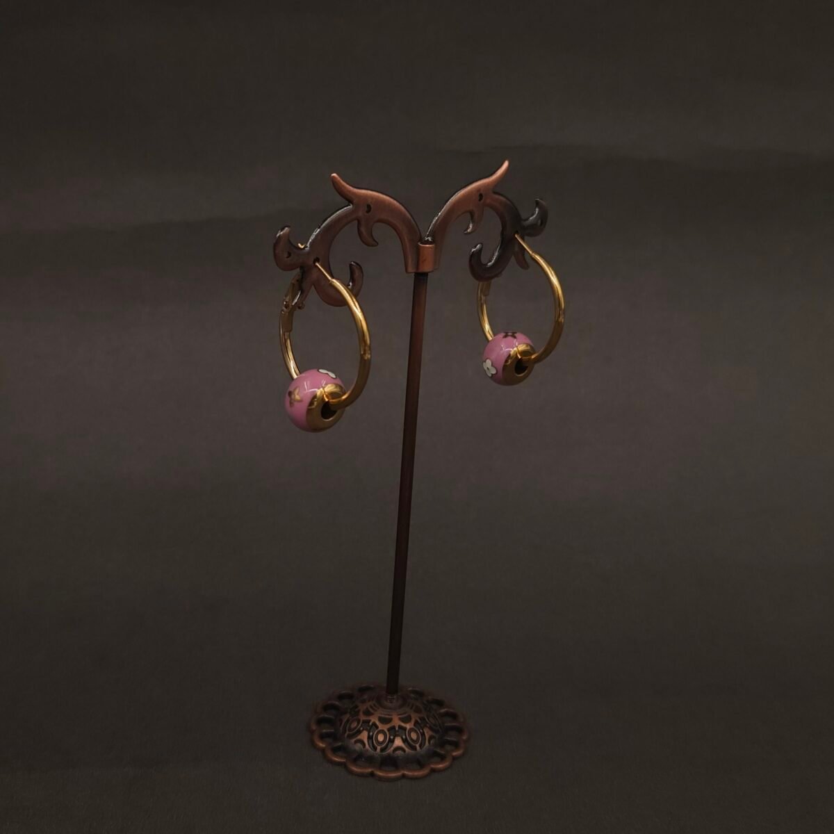 Stainless Steel Pink Enamel Floral Hoop Earrings - Anti-Tarnish