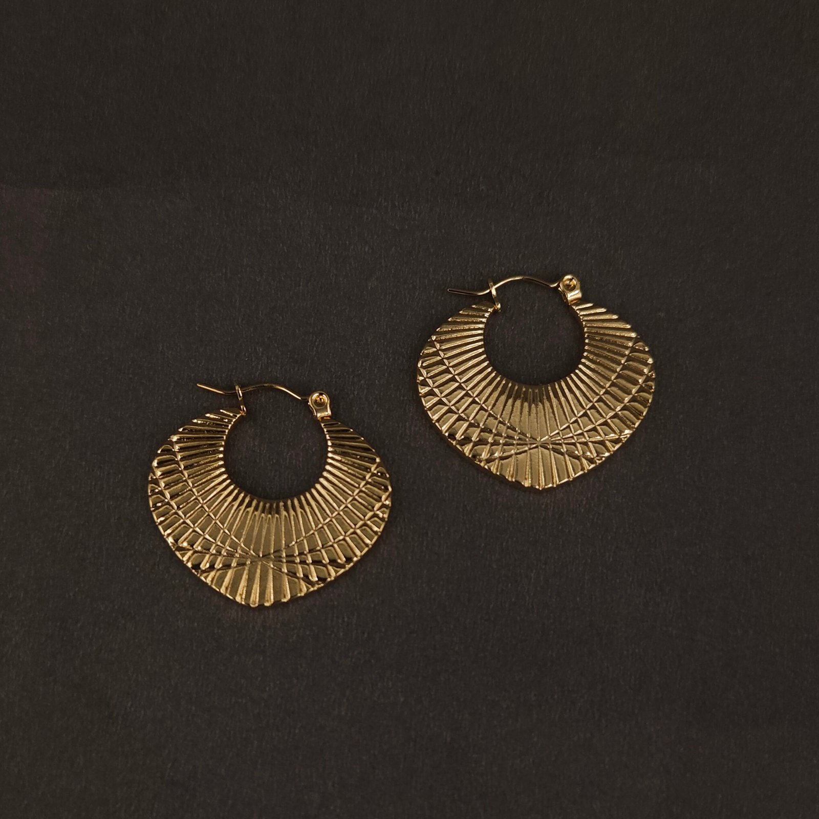 Stainless Steel Fan Engraved Hoop Earrings - Anti-Tarnish Stainless Steel Fan Engraved Hoop Earrings - Anti-Tarnish