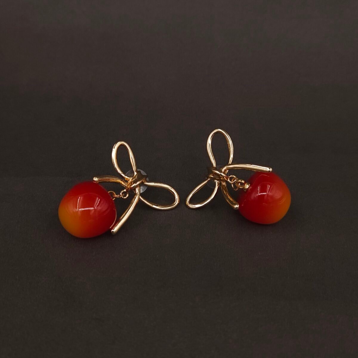 Stainless Steel Bow Cherry Drop Earrings - Anti-Tarnish