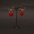 Stainless Steel Bow Cherry Drop Earrings - Anti-Tarnish