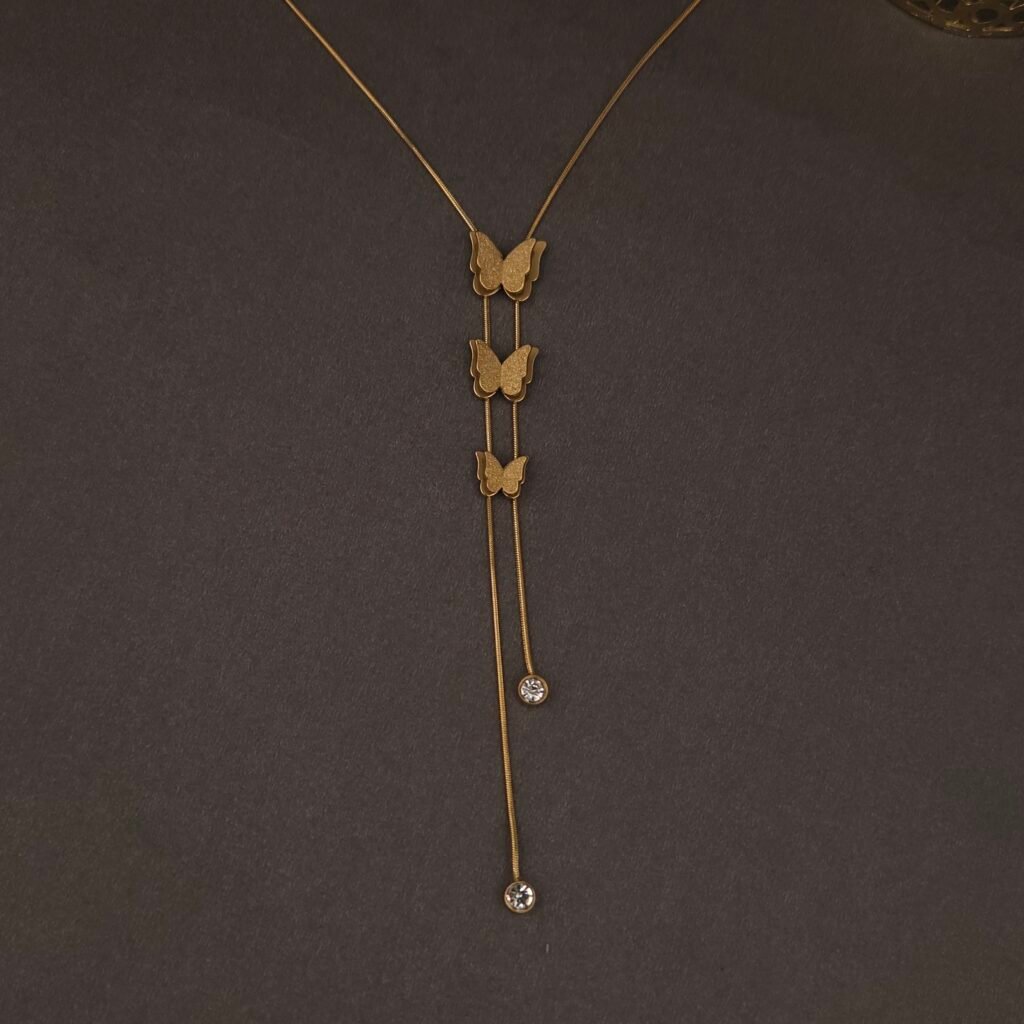 Stainless Steel Butterfly Lariat Necklace - Anti-Tarnish