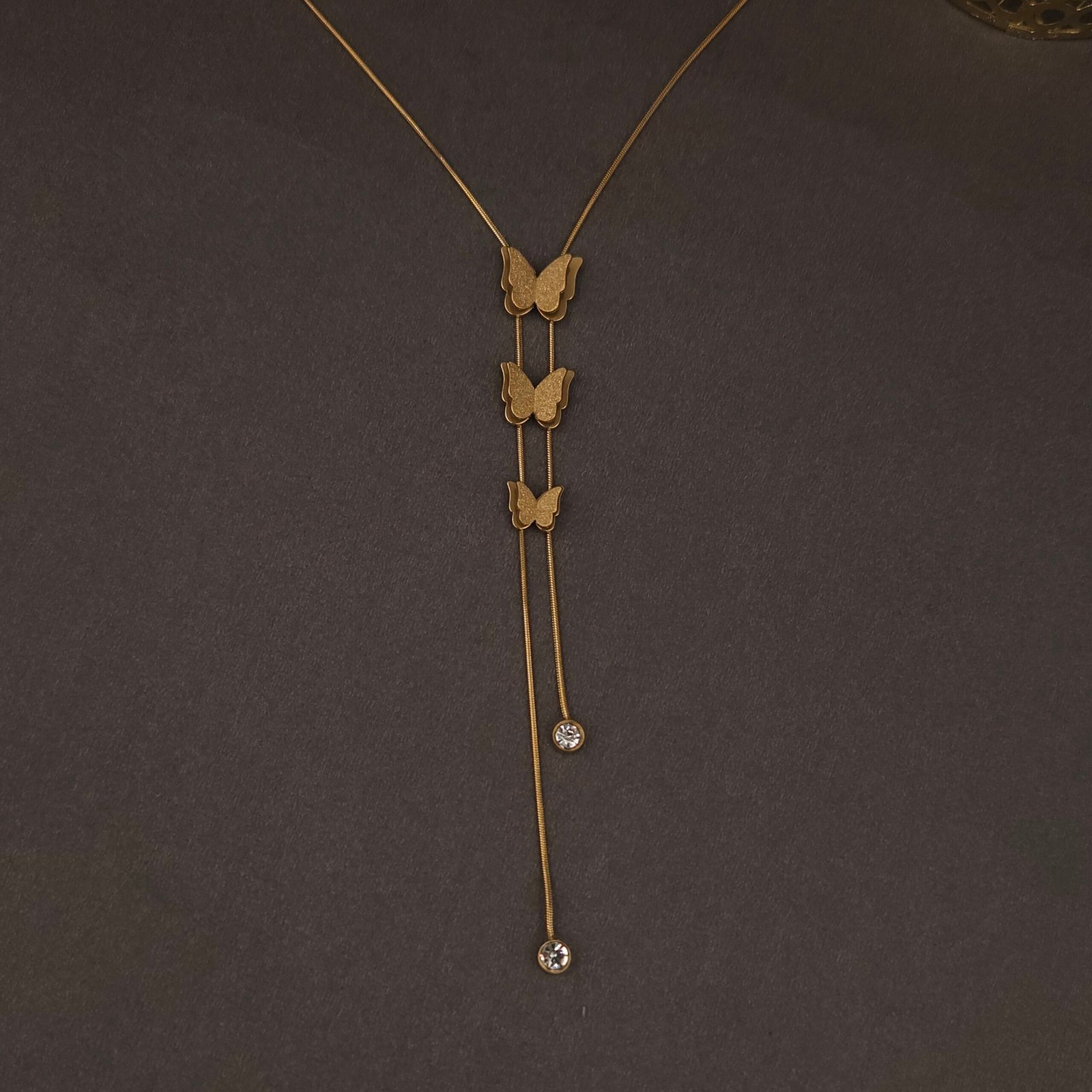 Stainless Steel Butterfly Lariat Necklace - Anti-Tarnish Stainless Steel Butterfly Lariat Necklace - Anti-Tarnish