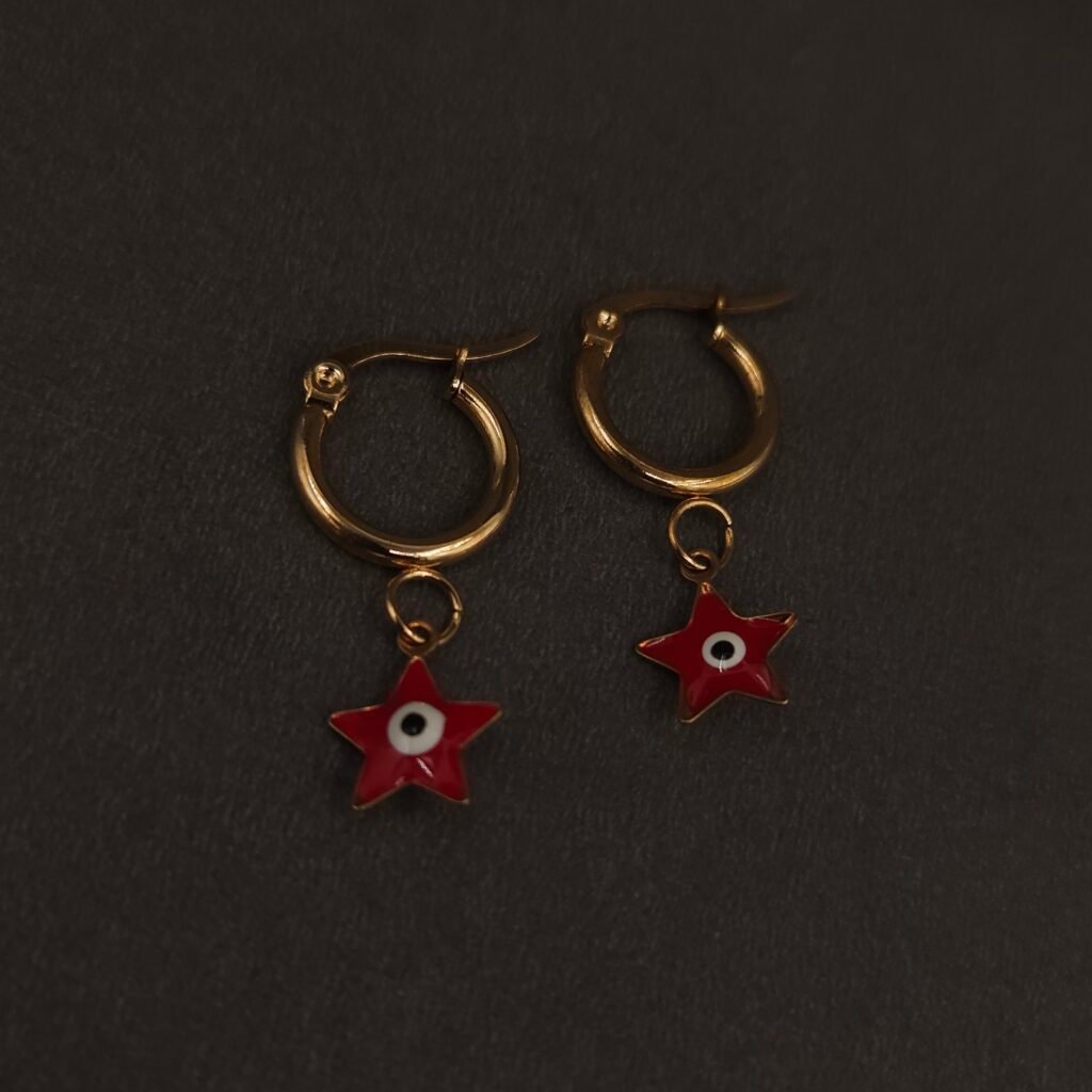 Stainless Steel Evil Eye Star Hoop Earrings - Anti-Tarnish