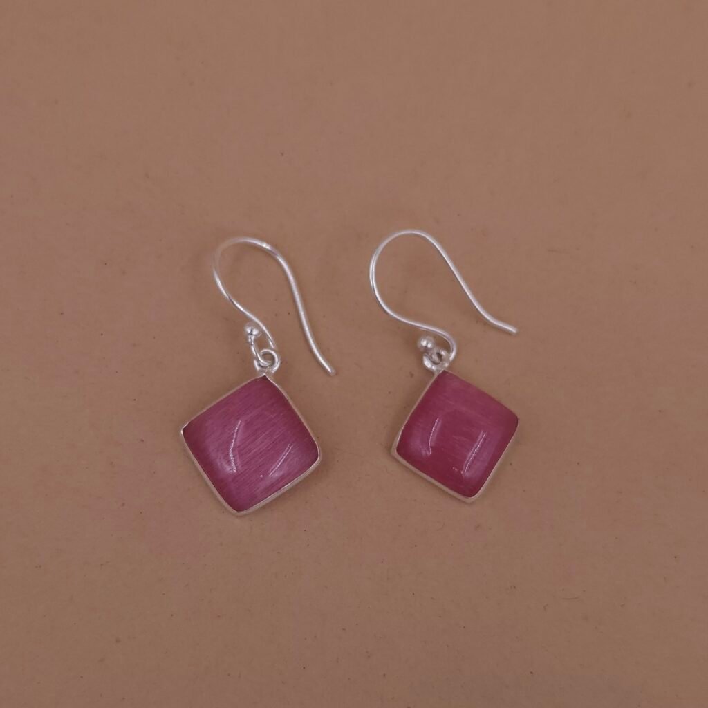 Handmade Diamond Drop Earrings - Monalisa & Turquoise Cabochon - Silver Plated