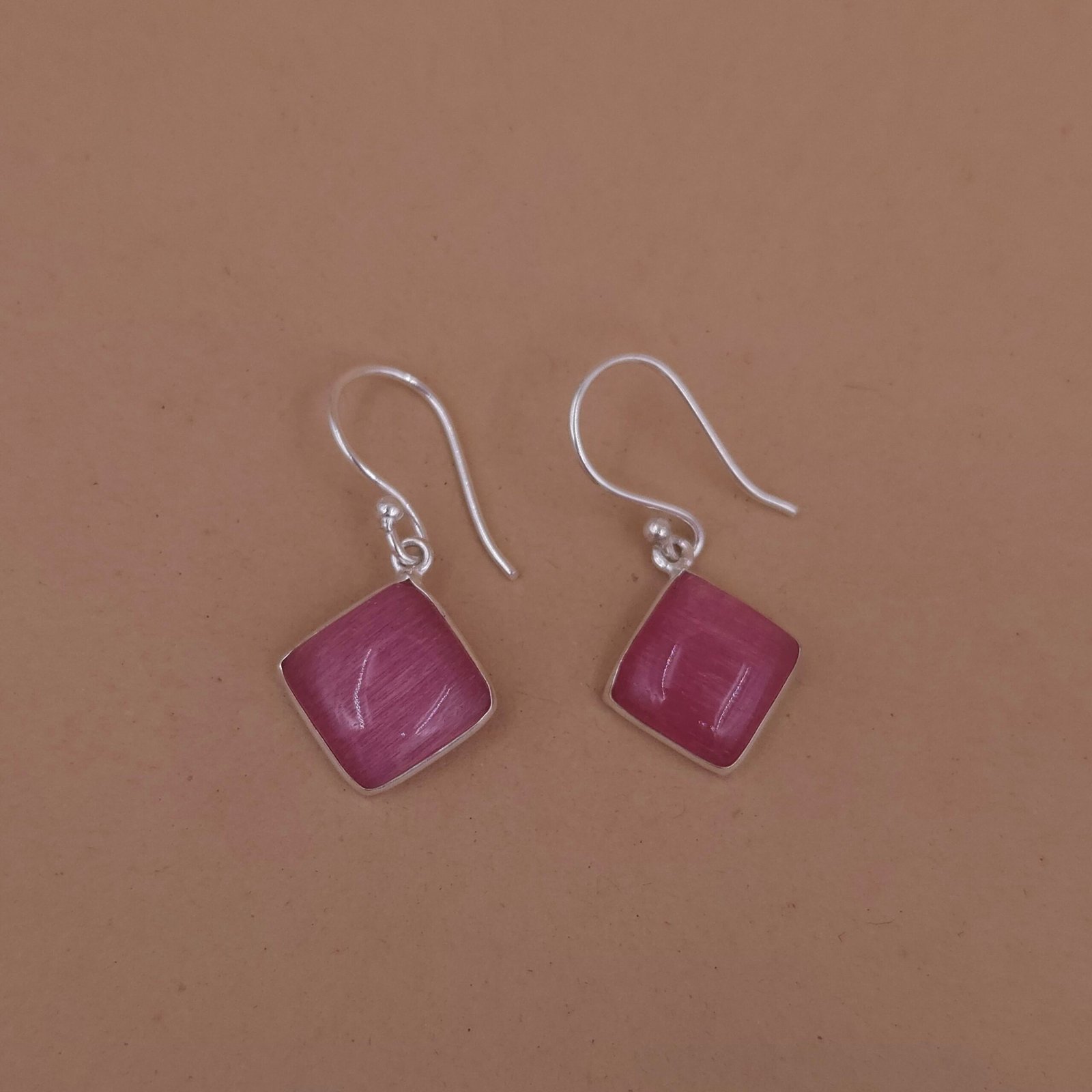 Handmade Diamond Drop Earrings - Monalisa & Turquoise Cabochon - Silver Plated Handmade Diamond Drop Earrings - Monalisa & Turquoise Cabochon - Silver Plated