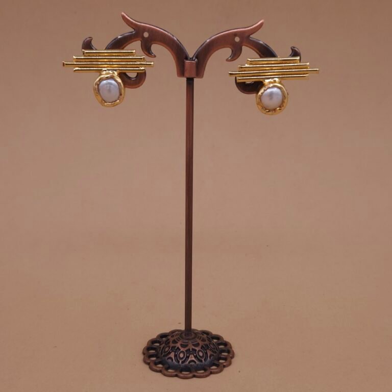 Handmade Brass Pearl Stud Earrings - Anti-Tarnish