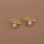Handmade Brass Pearl Stud Earrings - Anti-Tarnish