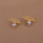 Handmade Brass Pearl Stud Earrings - Anti-Tarnish