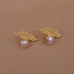 Handmade Brass Pearl Stud Earrings - Anti-Tarnish