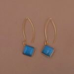 Handmade Brass Long Dangle Earrings - Geometric Gemstone Drops - Anti-Tarnish