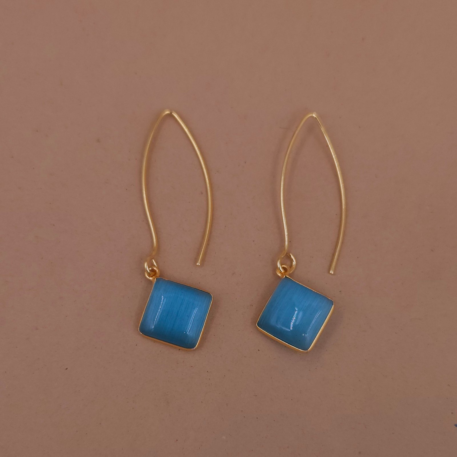 Handmade Brass Long Dangle Earrings - Geometric Gemstone Drops - Anti-Tarnish Handmade Brass Long Dangle Earrings - Geometric Gemstone Drops - Anti-Tarnish