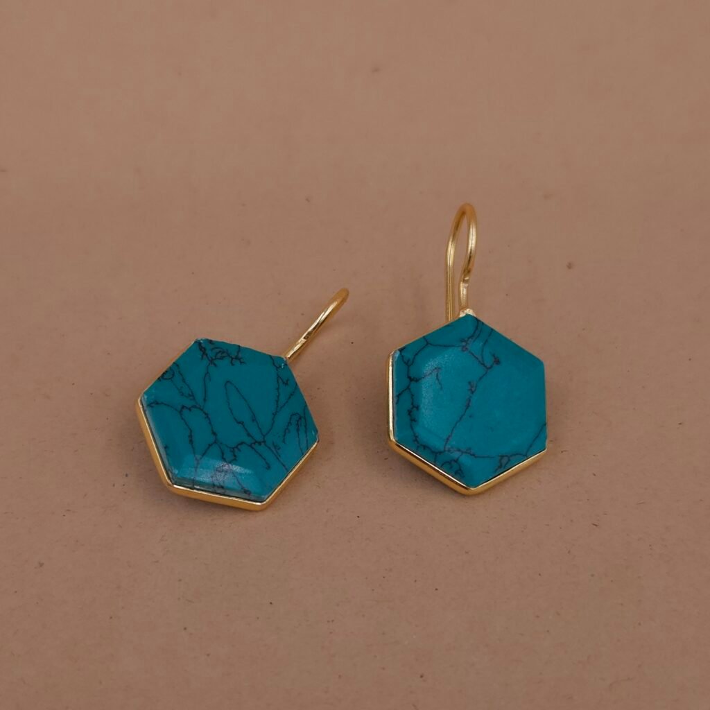 Handmade Brass Hexagon Drop Earrings - Anti-Tarnish