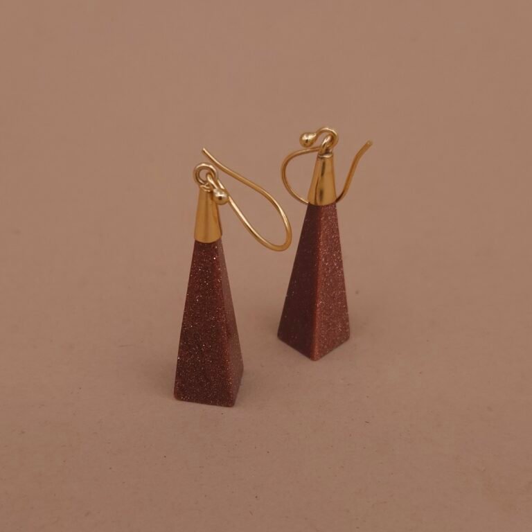 Handmade Brass Geometric Drop Earrings - Goldstone & Opalite Collection - Anti-Tarnish