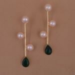 Handmade Brass Pearl Drop Monalisa Stone Earrings - Anti-Tarnish