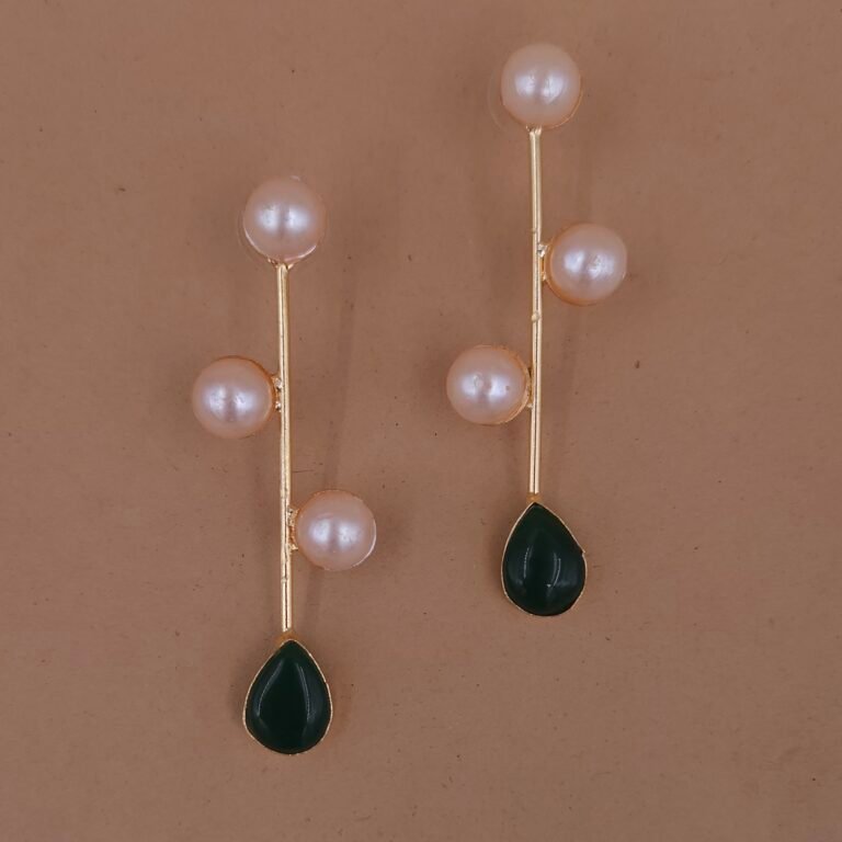 Handmade Brass Pearl Drop Monalisa Stone Earrings - Anti-Tarnish