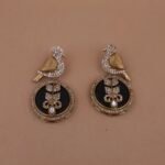 Handmade Brass Bird & Leaf Earrings with Monalisa Stone and CZ - Anti-Tarnish