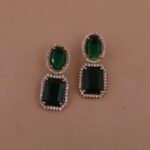 Handmade Brass Crystal Emerald Drop Earrings - Anti-Tarnish