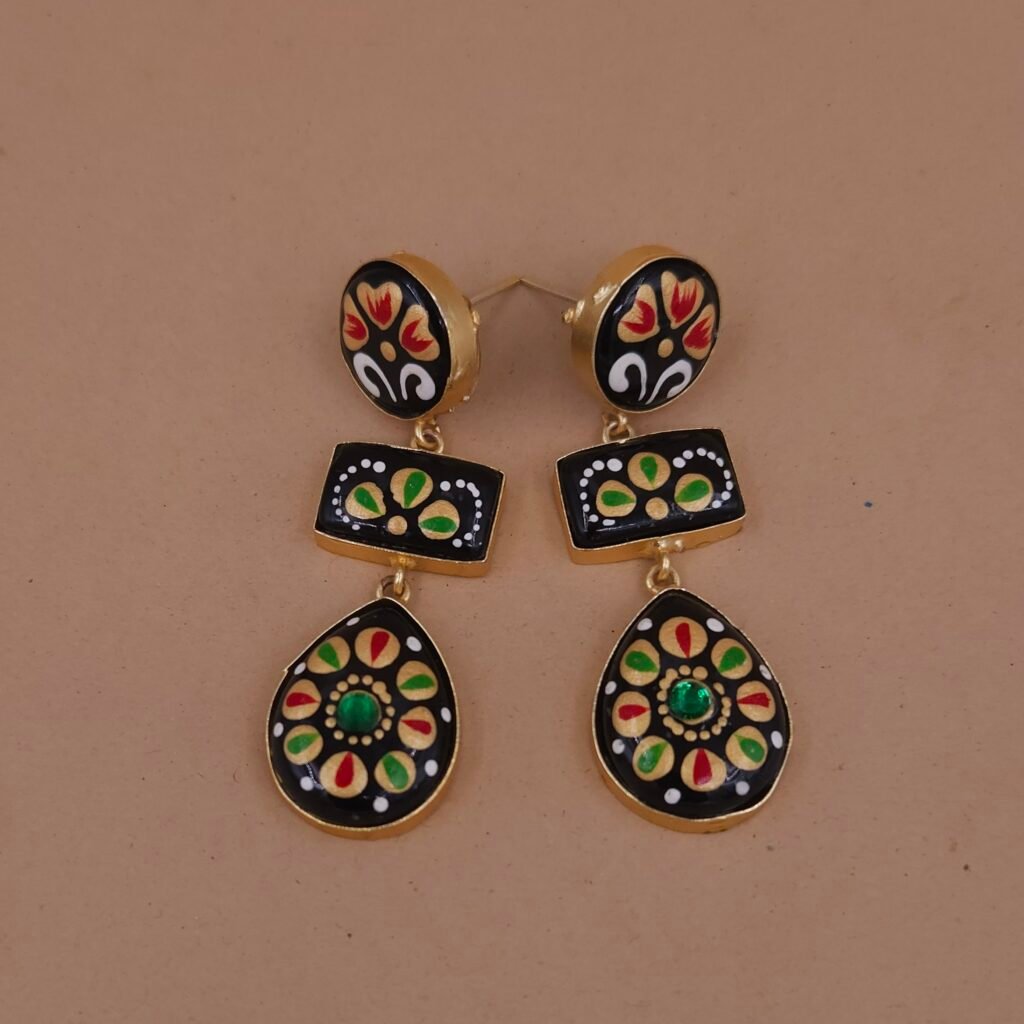 Handmade Brass Monalisa Floral Enamel Dangler Earrings - Anti-Tarnish
