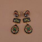 Handmade Brass Monalisa Floral Enamel Dangler Earrings - Anti-Tarnish