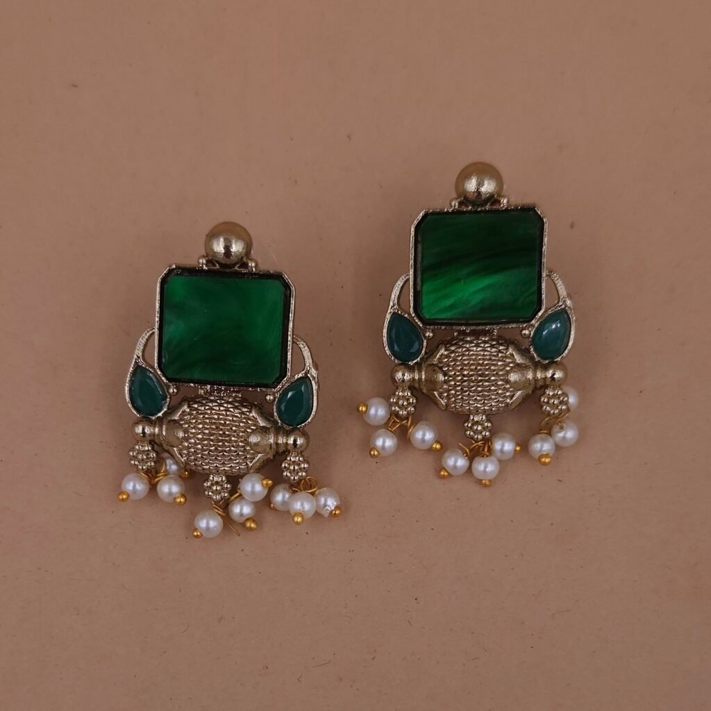 Handmade Brass Square Temple Monalisa Pearl Earrings - Anti-Tarnish