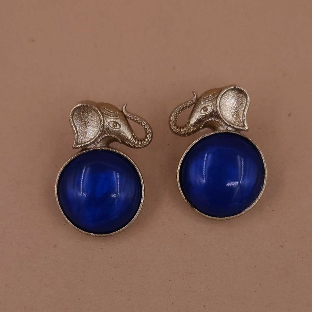 Handmade Brass Elephant Monalisa Stud Earrings - Anti-Tarnish