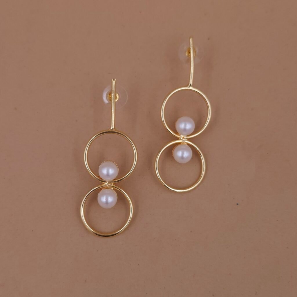 Handmade Brass Double Hoop Pearl Earrings - Anti-Tarnish
