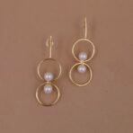 Handmade Brass Double Hoop Pearl Earrings - Anti-Tarnish
