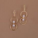 Handmade Brass Double Hoop Pearl Earrings - Anti-Tarnish