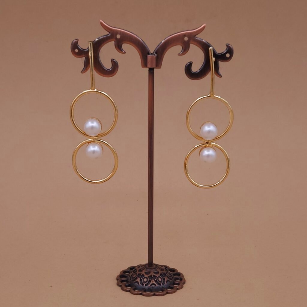 Handmade Brass Double Hoop Pearl Earrings - Anti-Tarnish
