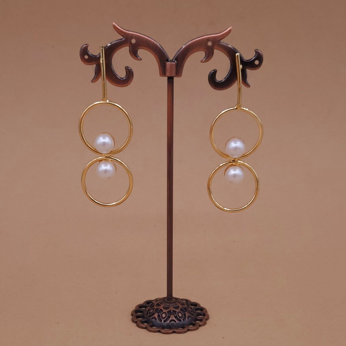 Handmade Brass Double Hoop Pearl Earrings - Anti-Tarnish