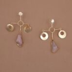 Handmade Brass Geometric Raw Rose Quartz Earrings - Anti-Tarnish