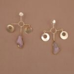 Handmade Brass Geometric Raw Rose Quartz Earrings - Anti-Tarnish