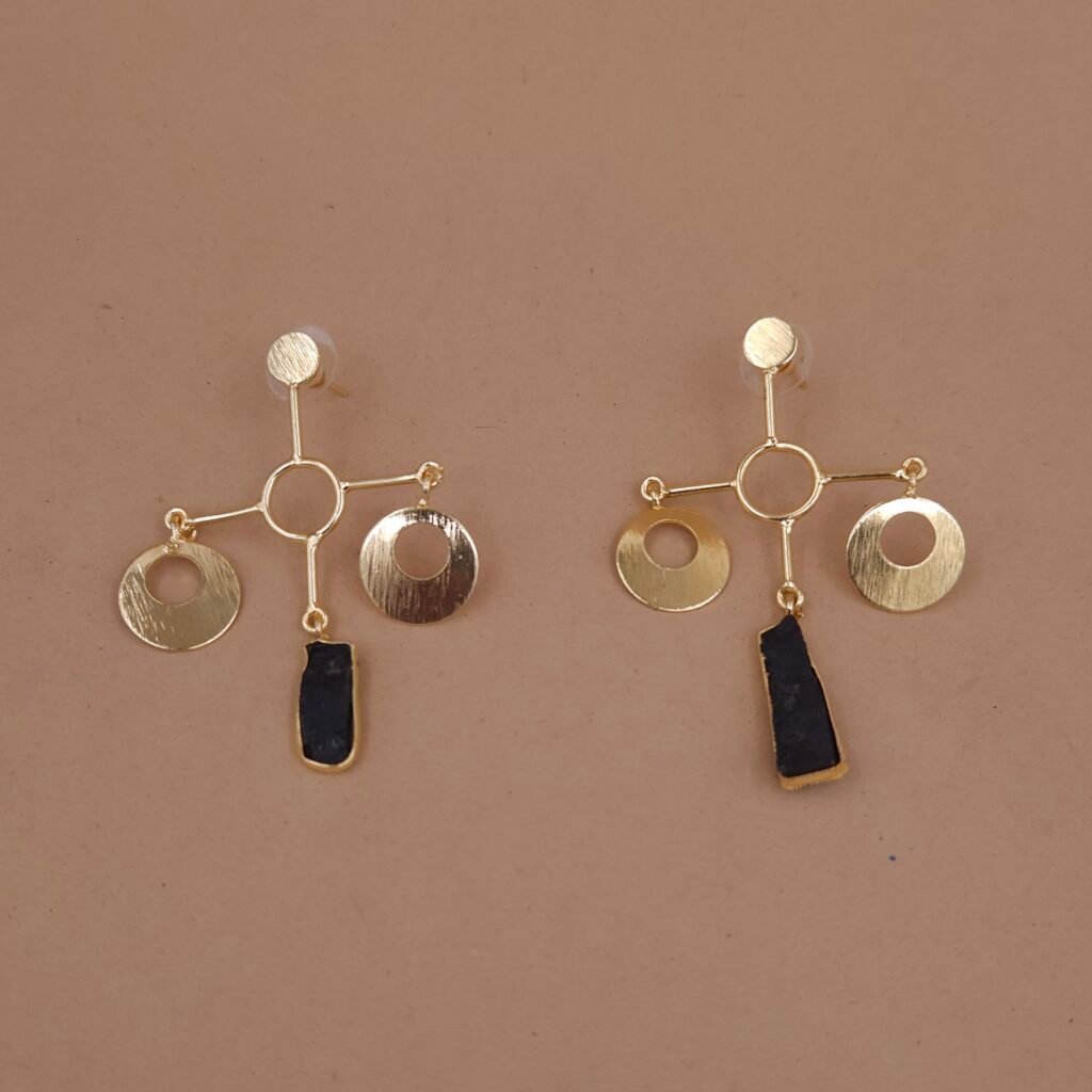 Handmade Brass Geometric Natural Raw Stone Earrings - Anti-Tarnish