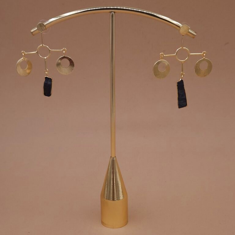 Handmade Brass Geometric Natural Raw Stone Earrings - Anti-Tarnish