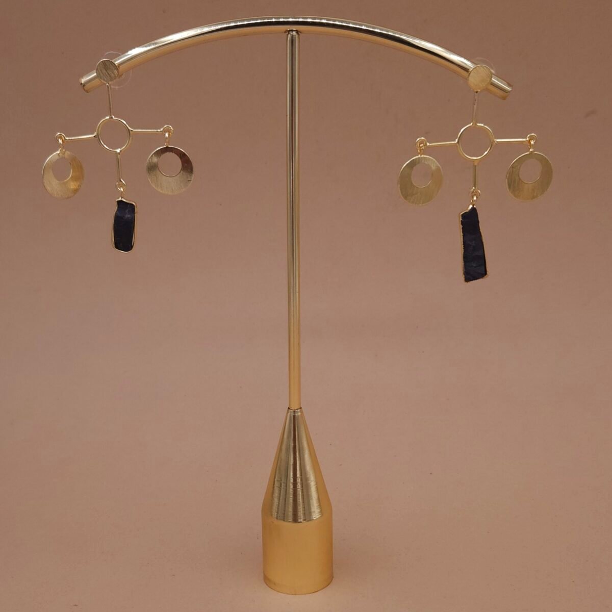 Handmade Brass Geometric Natural Raw Stone Earrings - Anti-Tarnish