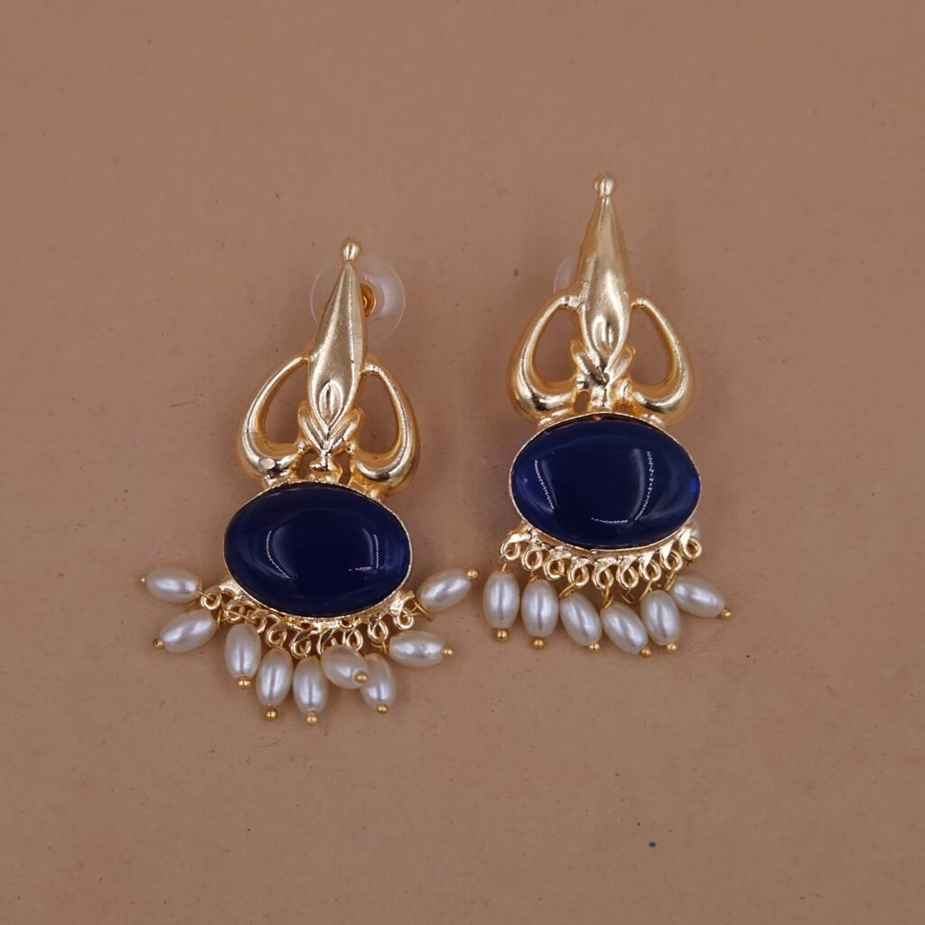 Handmade Brass Blue Monalisa Pearl Drop Earrings - Anti-Tarnish