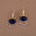 Handmade Brass Blue Monalisa Pearl Drop Earrings - Anti-Tarnish