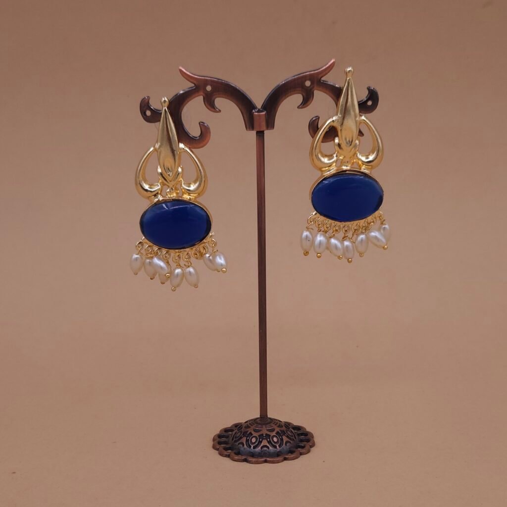 Handmade Brass Blue Monalisa Pearl Drop Earrings - Anti-Tarnish