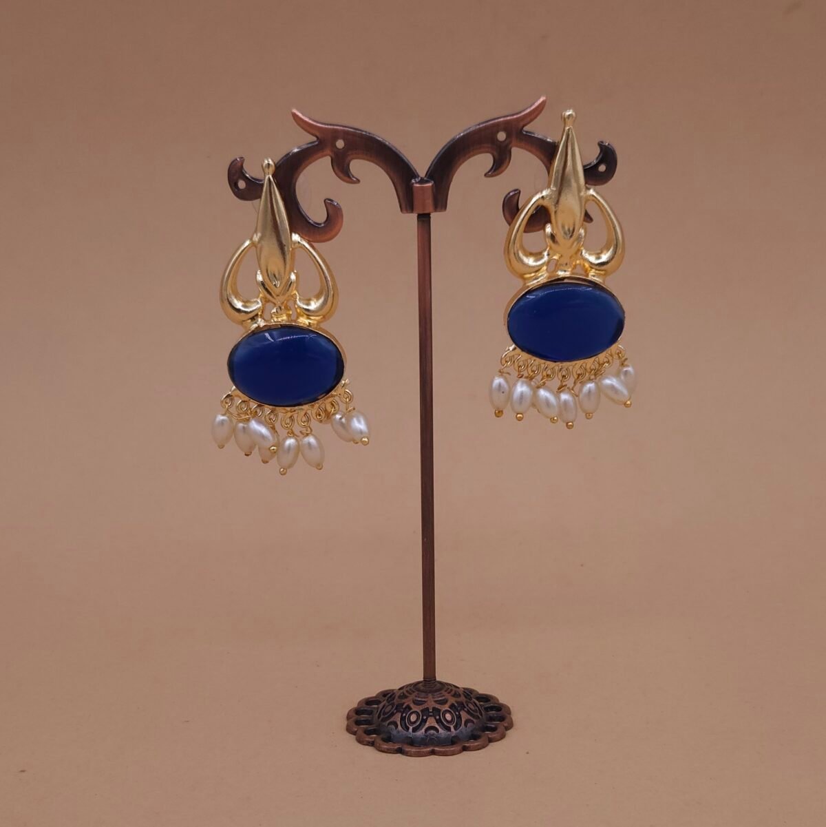 Handmade Brass Blue Monalisa Pearl Drop Earrings - Anti-Tarnish