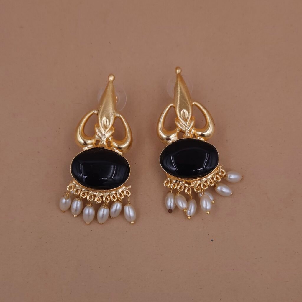 Handmade Brass Black Monalisa Pearl Drop Earrings - Anti-Tarnish