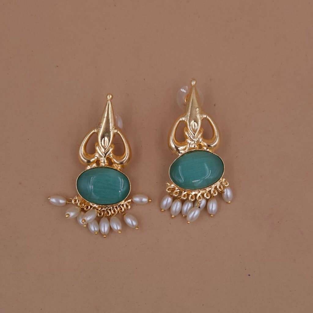 Handmade Brass Mint Monalisa Pearl Drop Earrings - Anti-Tarnish