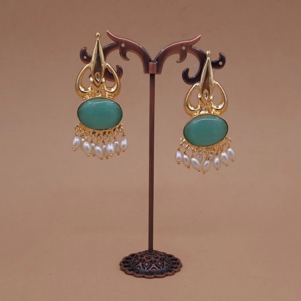 Handmade Brass Mint Monalisa Pearl Drop Earrings - Anti-Tarnish