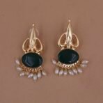 Handmade Brass Green Monalisa Pearl Drop Earrings - Anti-Tarnish